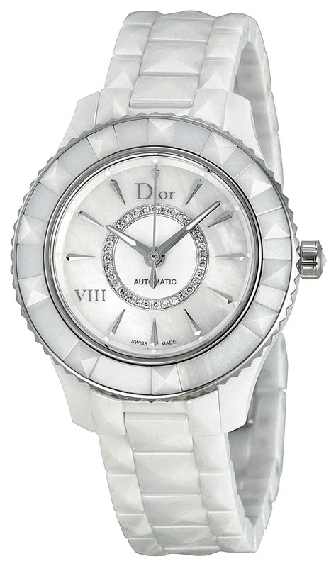 dior ladies white ceramic watch 22mm|Dior watch with diamonds price.